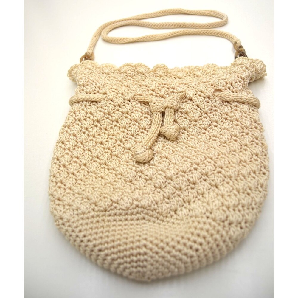 The Sak Women's Cream Crochet Drawstring Bucket Shoulder Bag Handbag Purse HTF